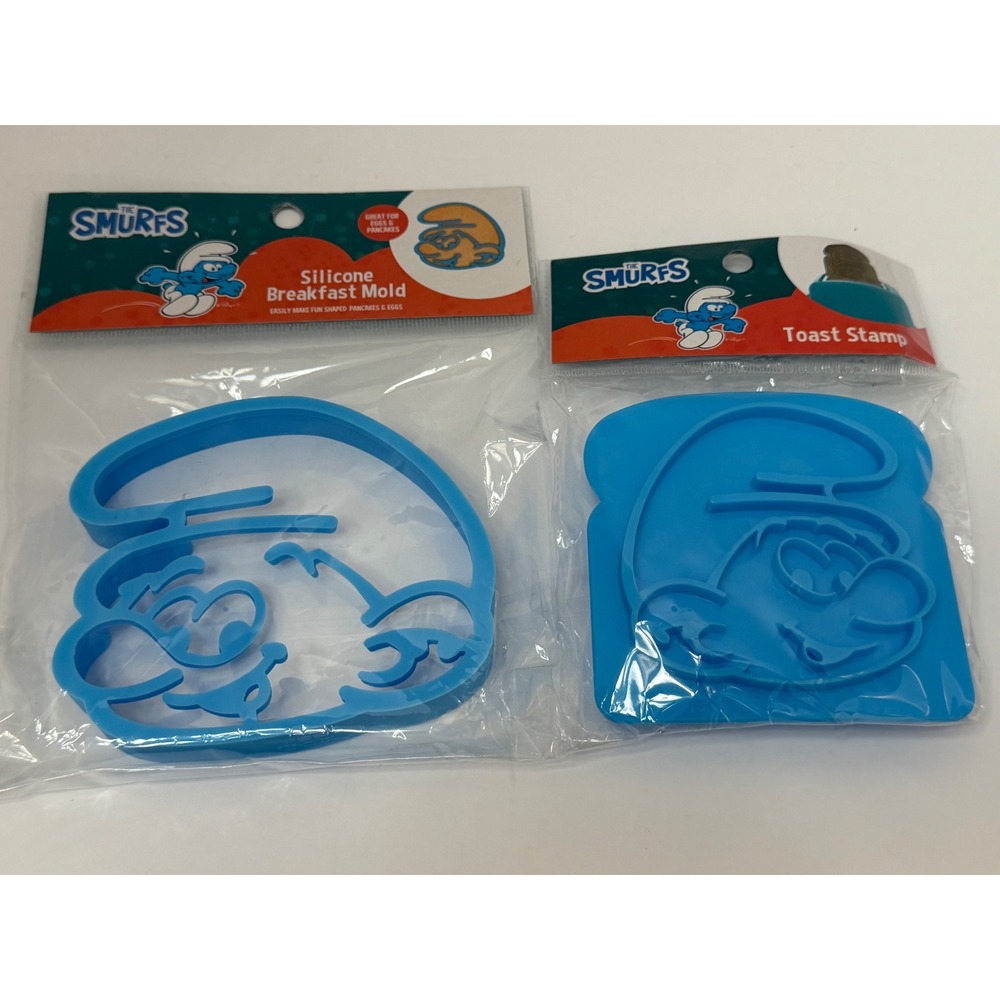 The Smurfs Silicone Breakfast Mold and Toast Stamp Set Blue Kitchen Tools NEW